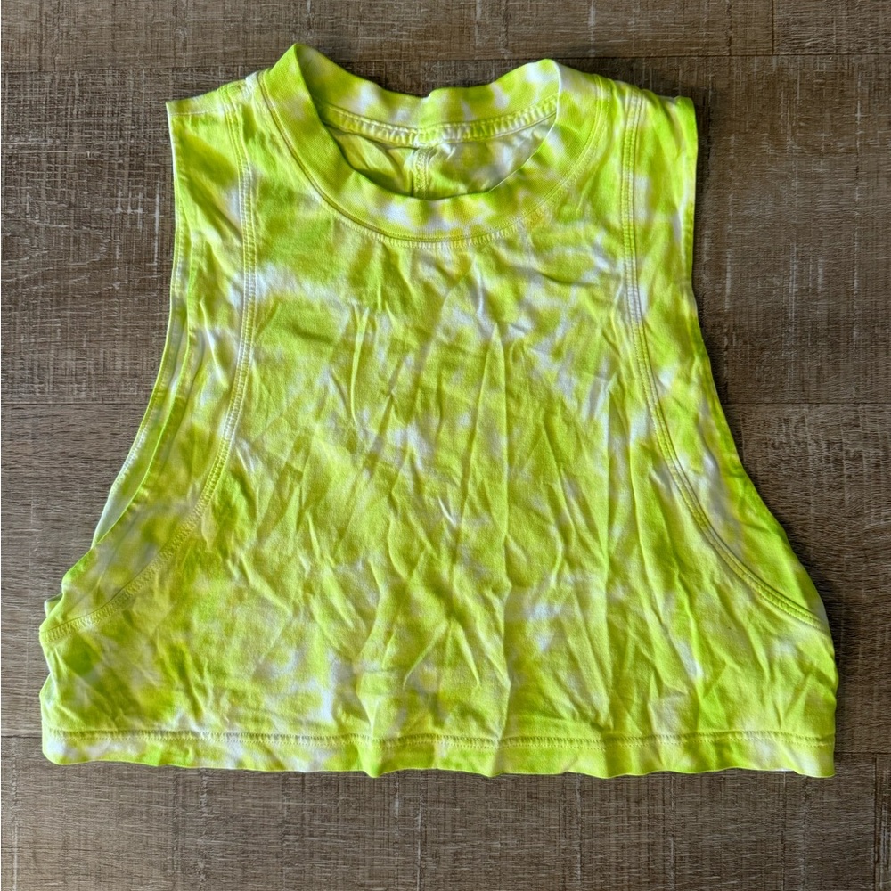 Lululemon Top All Yours Cropped Cotton Tank Marmoleado Tie Dye Eccentric Lime-2 - Picture 2 of 3